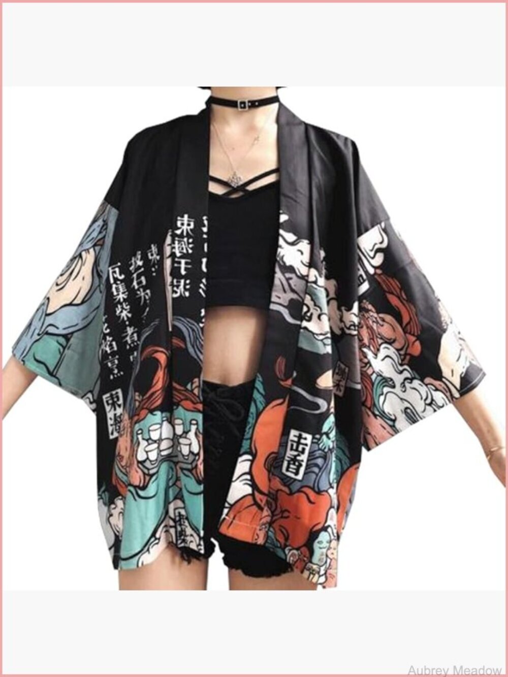 Vintage Japanese Kimono Cardigan Coat Yukata Outwear Loose 3/4 Sleeve